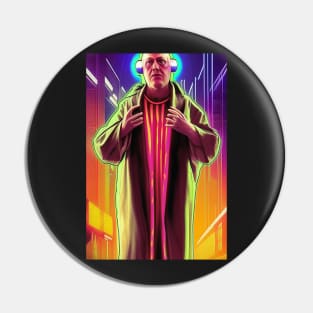 Cyberpunk Aleister Crowley The Great Beast of Thelema with earphones painted in a Surrealist and Impressionist style Pin