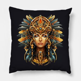 A pharaonic queen wearing a golden headdress and ancient Egyptian jewelry Pillow