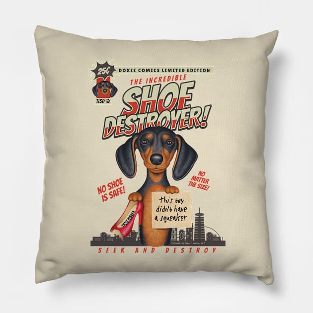 Funny Cute Doxie dog Dachshund Fur Baby Mom Dad Gift Pillow by Danny Gordon Art