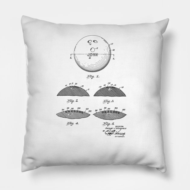 Bowling Ball Vintage Patent Hand Drawing Pillow by skstring
