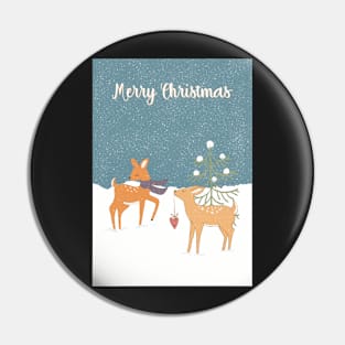 Merry Christmas, two small deer meeting in the snowy night Pin