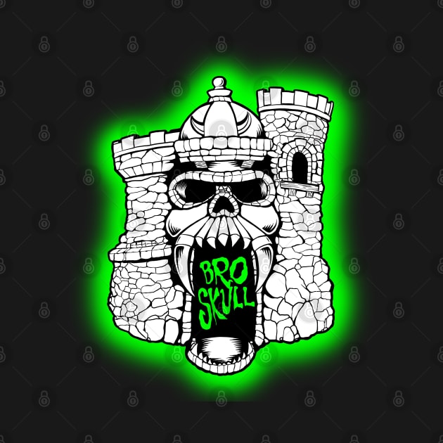 Broskull Logo V.2 White Castle with Green Letters and Glow by CastleBroskull