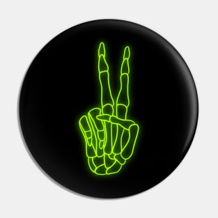 Neon Green Peace Sign Skeleton Hand Pin