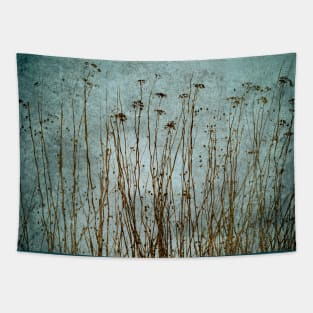 Dried Plants Primitive Gingham Distressed Green Blue Brown Tapestry