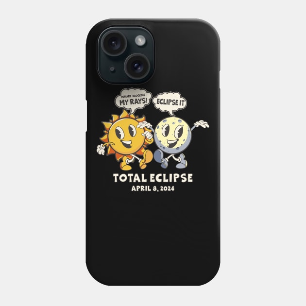 Funny Total Solar Eclipse USA April 8, 2024 Retro Cartoon Sun And Moon Phone Case by FloraLi