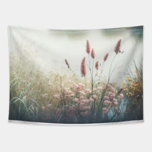 Lake Fog Calm Tranquil Nature Peaceful Season Outdoors Tapestry