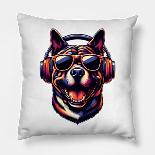 Kai Ken Smiling DJ with Headphones and Sunglasses Pillow