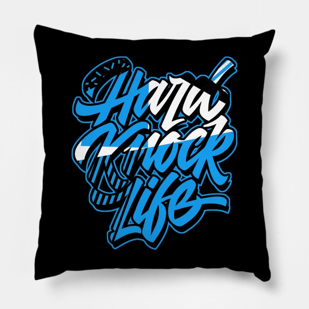 Hard Knock Life Dark Powder Blue Pillow by funandgames