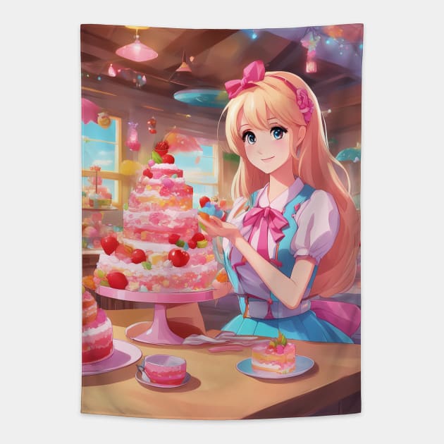A delectable fusion of anime and cake Tapestry by animegirlnft