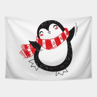 Happy Penguin Christmas Tapestry