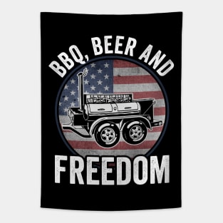 BBQ Beer Freedom 4th Of July USA American Flag Tapestry