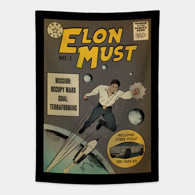 Elon occupying and terraforming Mars. Tapestry by W.Pyzel