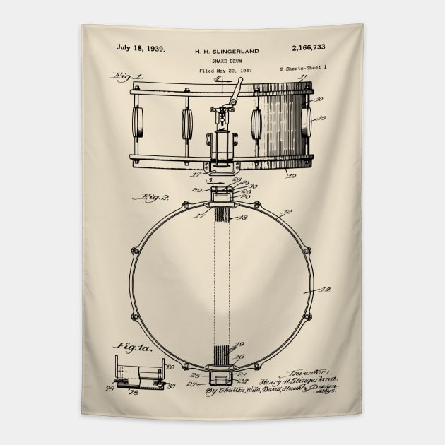 Snare Drum 1939 Vintage Patent Print Tapestry by MadebyDesign