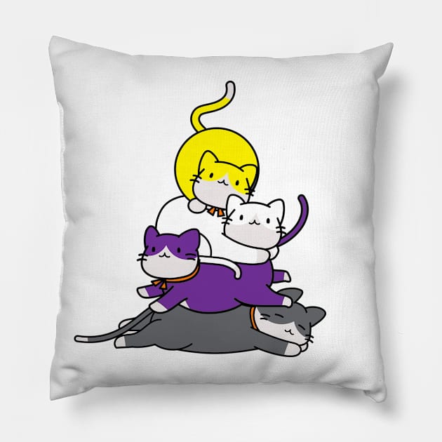 Non binary Pride Flag Kawaii Cat Tower Art Pillow by USProudness