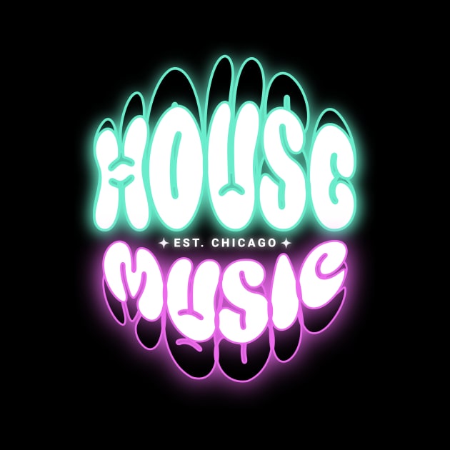 HOUSE MUSIC  - Puffy Y2K Glow logo (teal/pink) by DISCOTHREADZ 