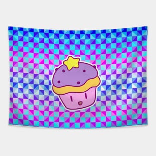 Star Cupcake - Holographic Checkered Pattern Tapestry