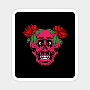 Pink of skull with red roses Magnet