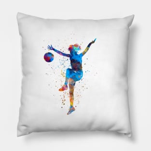 Woman footballer in watercolor Pillow