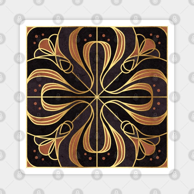 Art Deco Floral. Gold and dark purple Magnet by lents