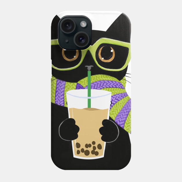 Lazy Black Cat Drinking Milk Tea Phone Case by TeeSky