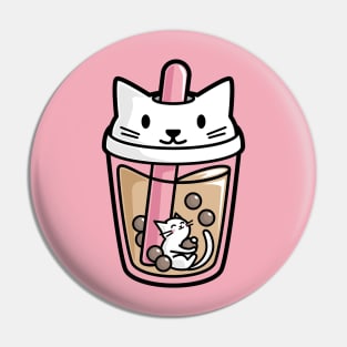 Bubble Tea with White Cute Kawaii Cat Inside Pin