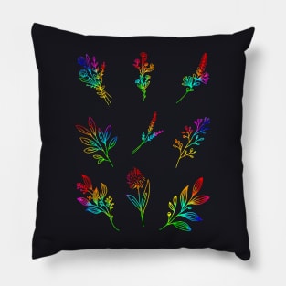 Neon Rainbow Wild Flower Sprigs Pillow