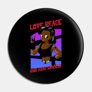 Anime Brown Girl Black Women Afro Boss Love Peace Manga Pin