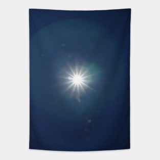 Lumina Solar Eclipse II - white star like sun glare on clear navy blue sky and chromatic aberrations (lens flares) photograph Tapestry