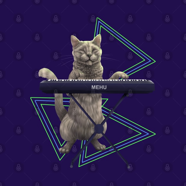 Cat playing the electric keyboard by Mehu Art