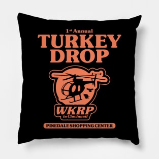 Turkey Drop WKRP Orange Pillow