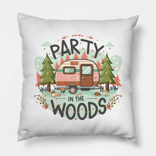 Party in the Woods text vith vintage van Pillow by byNIKA