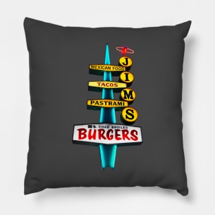 Jim's Burger Neon Vintage Retro Sign Pillow