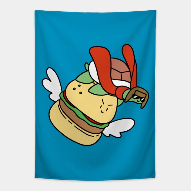 Pilot Turtle Riding a Hamburger Tapestry by saradaboru