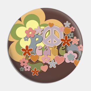 Flower Power Peace and Love Retro Design Pin