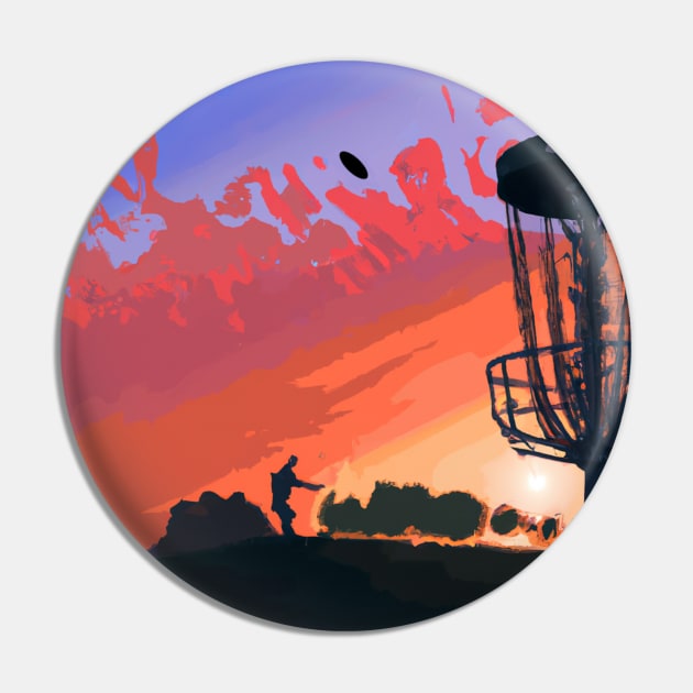 Disc Golf Against a Reddish Sunrise Pin by Star Scrunch