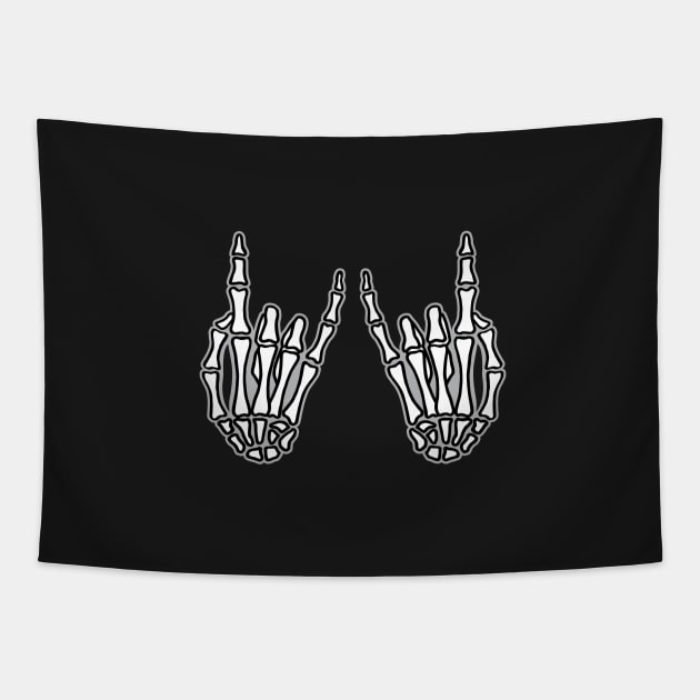 Rock and roll sign, skeleton hands Tapestry by beakraus