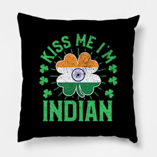 Kiss Me I'M Indian India Flag Shamrock St Patrick'S Day Pillow