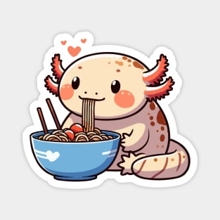 chubby axolotl eating ramen noodles Magnet