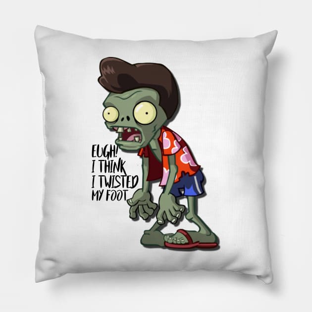 Funny zombie thinks he twisted his foot Pillow by Alegra Stoic