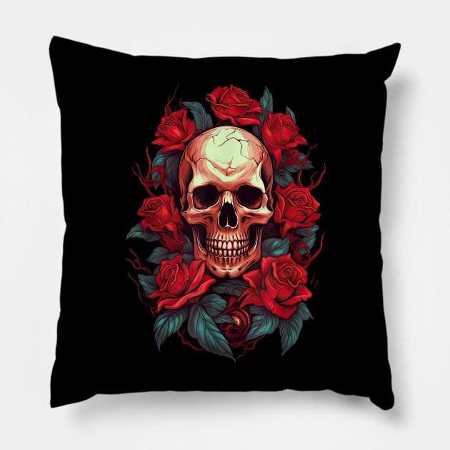 Rose Skeleton - Skull Hand Red - Flower rose Pillow by The Full Moon Shop