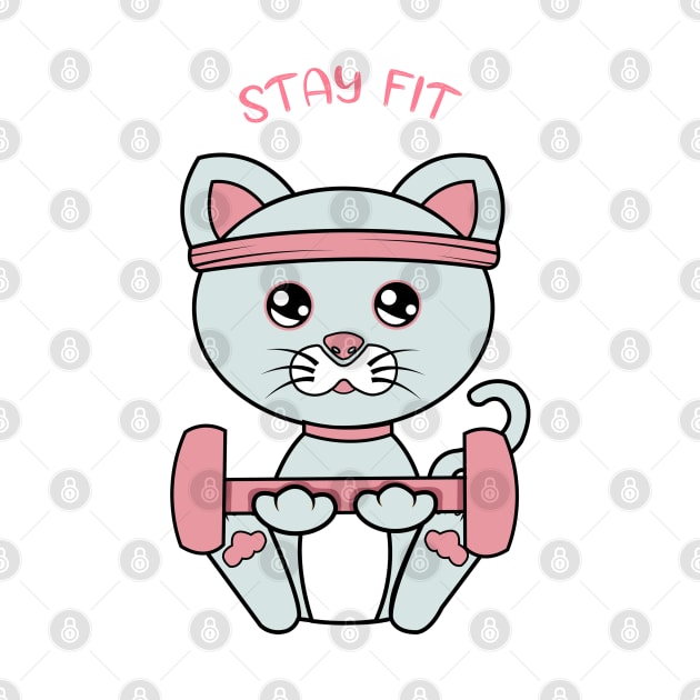 Stay fit, Cute cat lifting weights. by JS ARTE