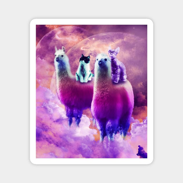 Kitty Cat Riding On Rainbow Llama In Space Magnet by Random Galaxy