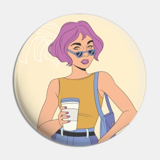 Cool girl with a coffee Pin