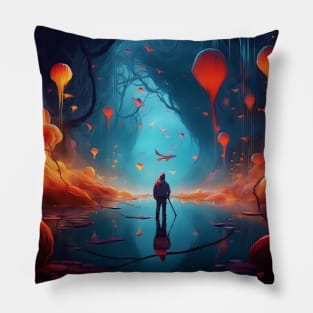 Altered Realities: Dreamlike Explorations into a Surreal World of Floating Forms and Landscapes Pillow