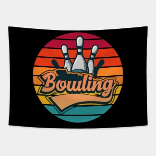 Vintage Bowling Pin And 80's Sun Retro Graphic Tapestry