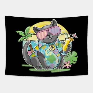 Cute cat wearing Hawaiian shirt Tapestry