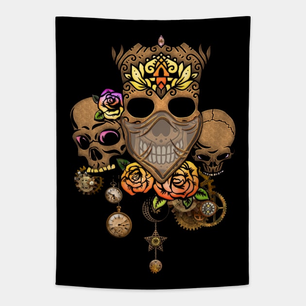 Steampunk skulls with flowers Tapestry by Nicky2342