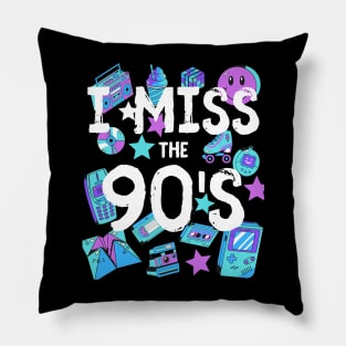 I Miss the 90's Nostalgia Vintage 1990s Throwback Purple/Aqua/Blue Pillow