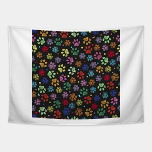 Doodle colorful paw print Tapestry