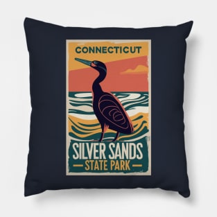 A Vintage Travel Art of the Silver Sands State Park - Connecticut - US Pillow